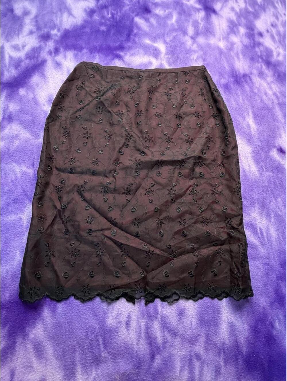 Talbots silk black and red mesh overlay goth